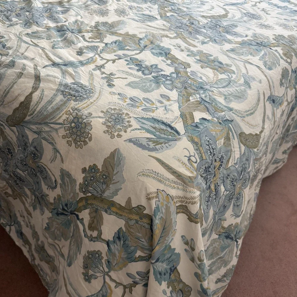 Pottery Barn Sydney Palampore Duvet Cover King Organic Cotton Botanical Blue